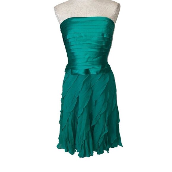 Tadashi Vintage Dress Size Medium Green Layer Chiffon Silk Satin Strapless New - Picture 8 of 13